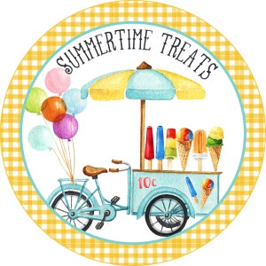 Summertime Treats Sign, Icecream Yellow Sign, Metal Wreath Sign, Wreath Center, Craft Embellishment