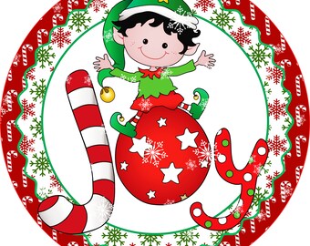 Joy Elf Sign, Christmas Elf Sign, Holiday Elf Sign, Christmas Sign, Wreath Sign, Craft Embellishment