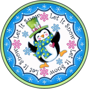 Let It Snow Sign, Penguin Sign, Winter Sign, Metal Wreath Sign, Wreath Center, Craft Embellishment