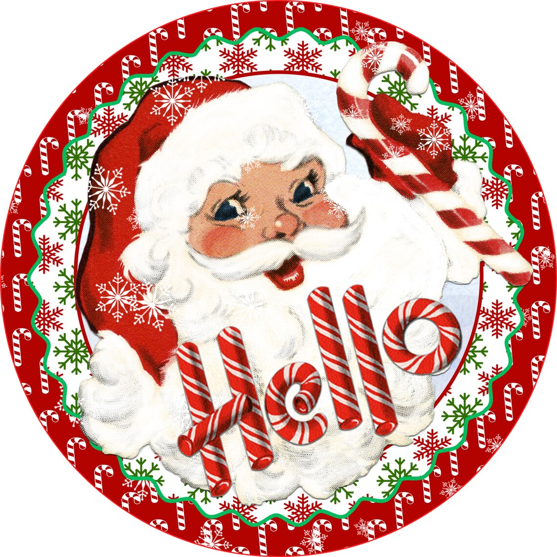 Hello Santa Sign Christmas Santa Sign Candy Cane Sign - Etsy