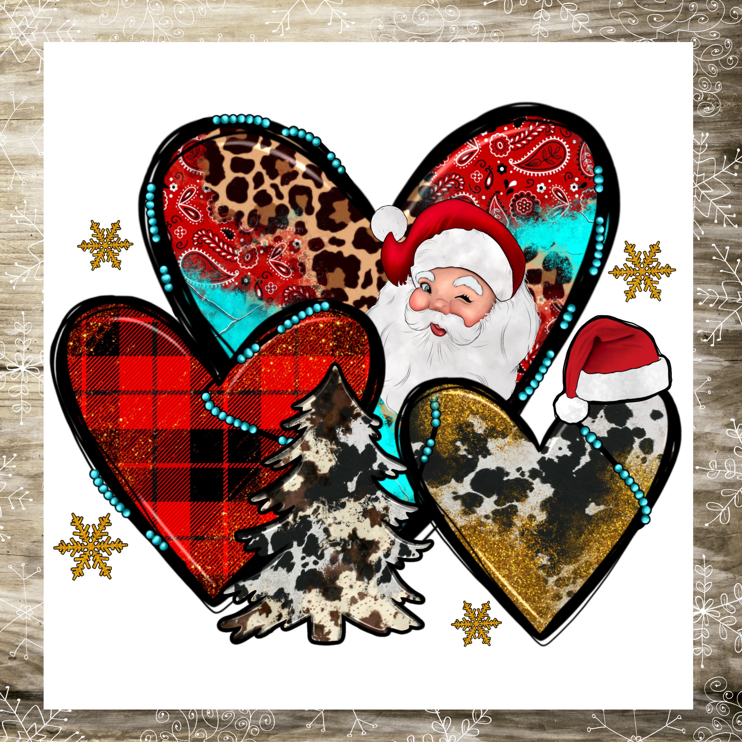 Christmas Hearts Santa Sign, Buffalo Check Sign, Leopard Sign