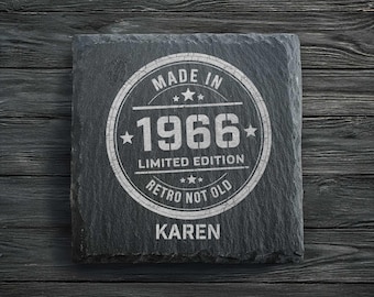 Personalised 60th Birthday Slate Coaster | Retro 60th Birthdays | 1966 Gift