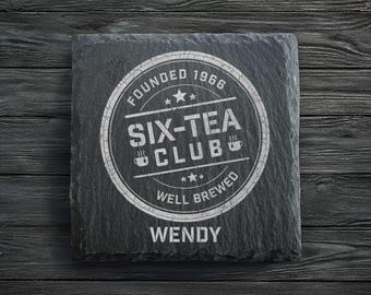 Personalised 60th Birthday Slate Coaster | Six-Tea Club | Born In 1966 Gift