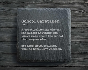 School Caretaker Dictionary Definition Slate Coaster | Personalised School Gifts