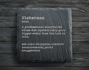 Fisherman Dictionary Definition Slate Coaster | Big Fish Angling Gift