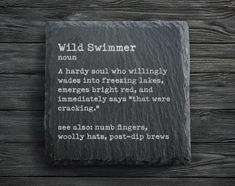 Wild Swimmer Dictionary Definition Slate Coaster | Cold Water Swimming Gift