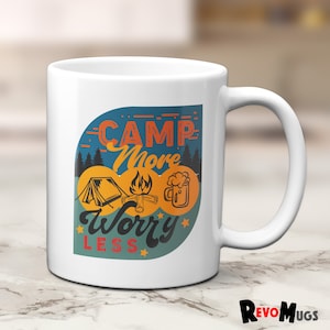 Camp More Worry Less Mug | Campervan Mug | Revo Mugs | Retro