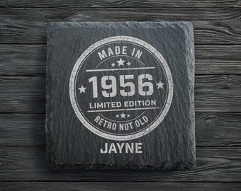 Personalised 70th Birthday Slate Coaster | Retro 70th Birthdays | 1956 Gift