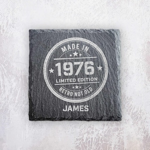 Personalised 50th Birthday Slate Coaster | Retro 50th Birthdays | 1976 Gift