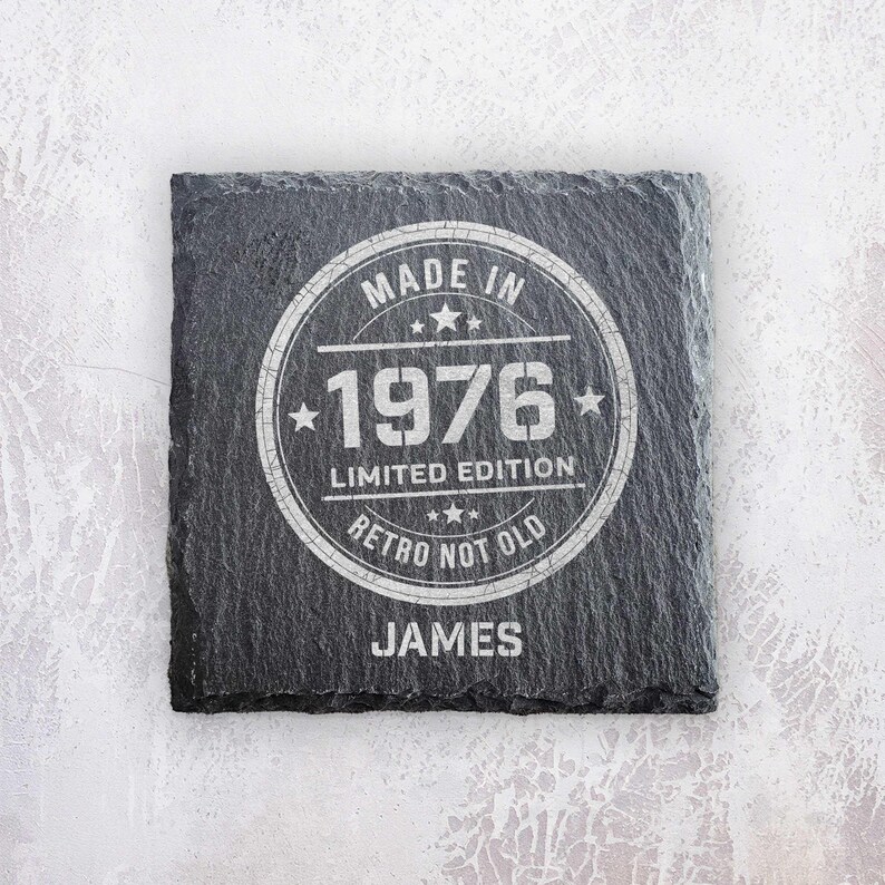 Personalised 50th Birthday Slate Coaster | Retro 50th Birthdays | 1976 Gift
