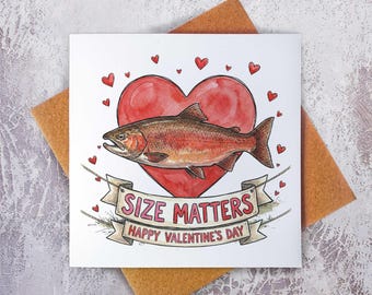 Tarjeta de San Valentín con mensaje "El tamaño importa" (Pescador/Tarjeta de pesca)