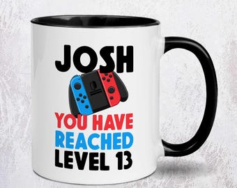 Personalised Level Reached Gamer Mug | Console Birthday Gift | Custom Age