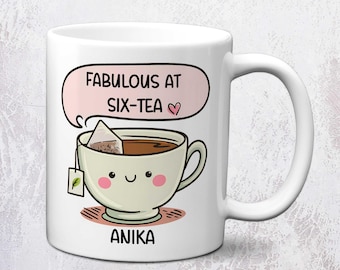 Personalised Fabulous at Six-Tea Mug | 60th Birthday Mug | Cute Teacup Design Gift