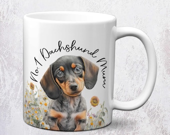 Personalised Dachshund Dog Mug | Cute Sausage Dog Mug | No.1 Dachshund Mum Mug | Flowers