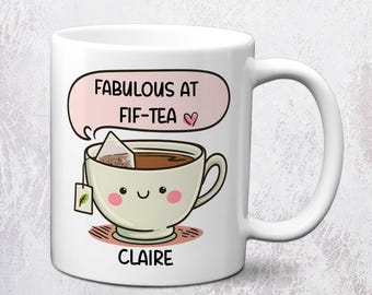 Personalised Fabulous at Fif-Tea Mug | 50th Birthday Mug | Cute Teacup Design Gift