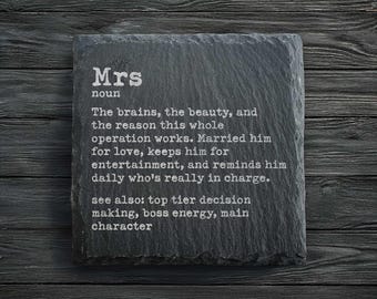 Personailsed Mrs Dictionary Definition Slate Coaster | Wife Valentine's Gift