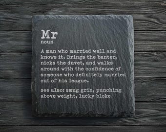 Personailsed Mr Dictionary Definition Slate Coaster | Husband Valentine's Gift