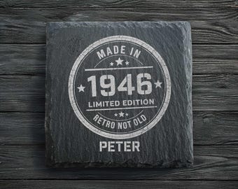 Personalised 80th Birthday Slate Coaster | Retro 80th Birthdays | 1966 Gift