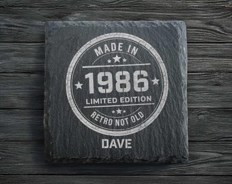 Personlig 40-årsdagsunderlägg i skiffer | Inte gammal retro 40-årsdag | Gåva från 1986