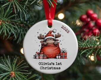Adorno personalizado para el primer árbol de Navidad / Primera Navidad del bebé / Adorno de reno