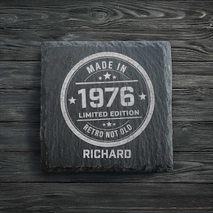 Personalised 50th Birthday Slate Coaster | Retro 50th Birthdays | 1976 Gift