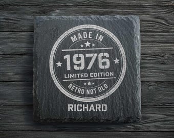 Dessous de verre 50e anniversaire personnalisé en ardoise | 50e anniversaire rétro | 1976 Cadeau