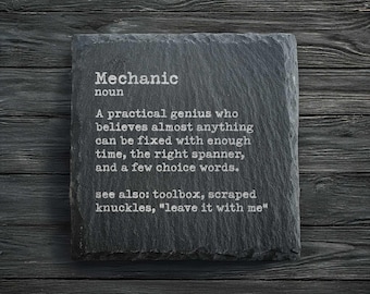 Mechanic Dictionary Definition Slate Coaster | Personalised Car Mechanic Gifts