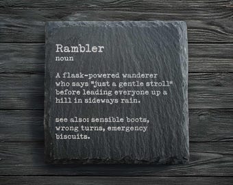 Rambler Dictionary Definition Slate Coaster | Walking Gifts | Hiking
