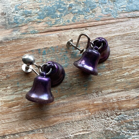 MCM Purple Dangling Bells Screw Back Earrings Vin… - image 2