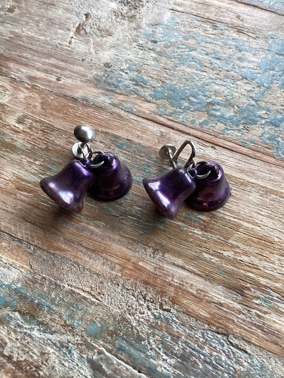 MCM Purple Dangling Bells Screw Back Earrings Vin… - image 7