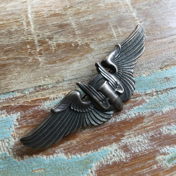 3” WW2 Vietnam USA Military Air Pilot Bomber Gunner Wings Pin Vintage Solid 925 Sterling Silver Bombardier Lapel Pinback Collectible Jewelry