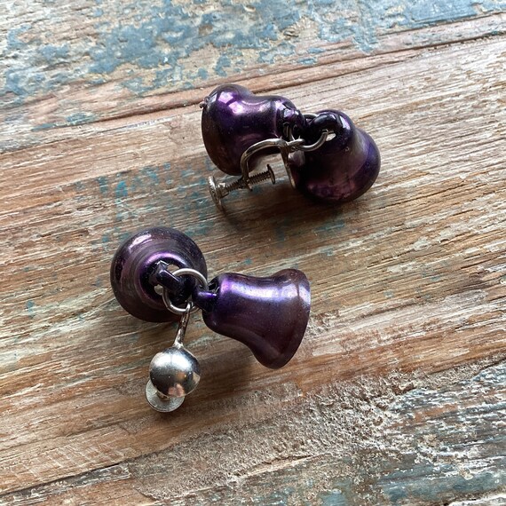 MCM Purple Dangling Bells Screw Back Earrings Vin… - image 6