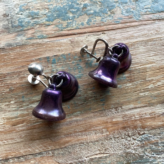 MCM Purple Dangling Bells Screw Back Earrings Vin… - image 3