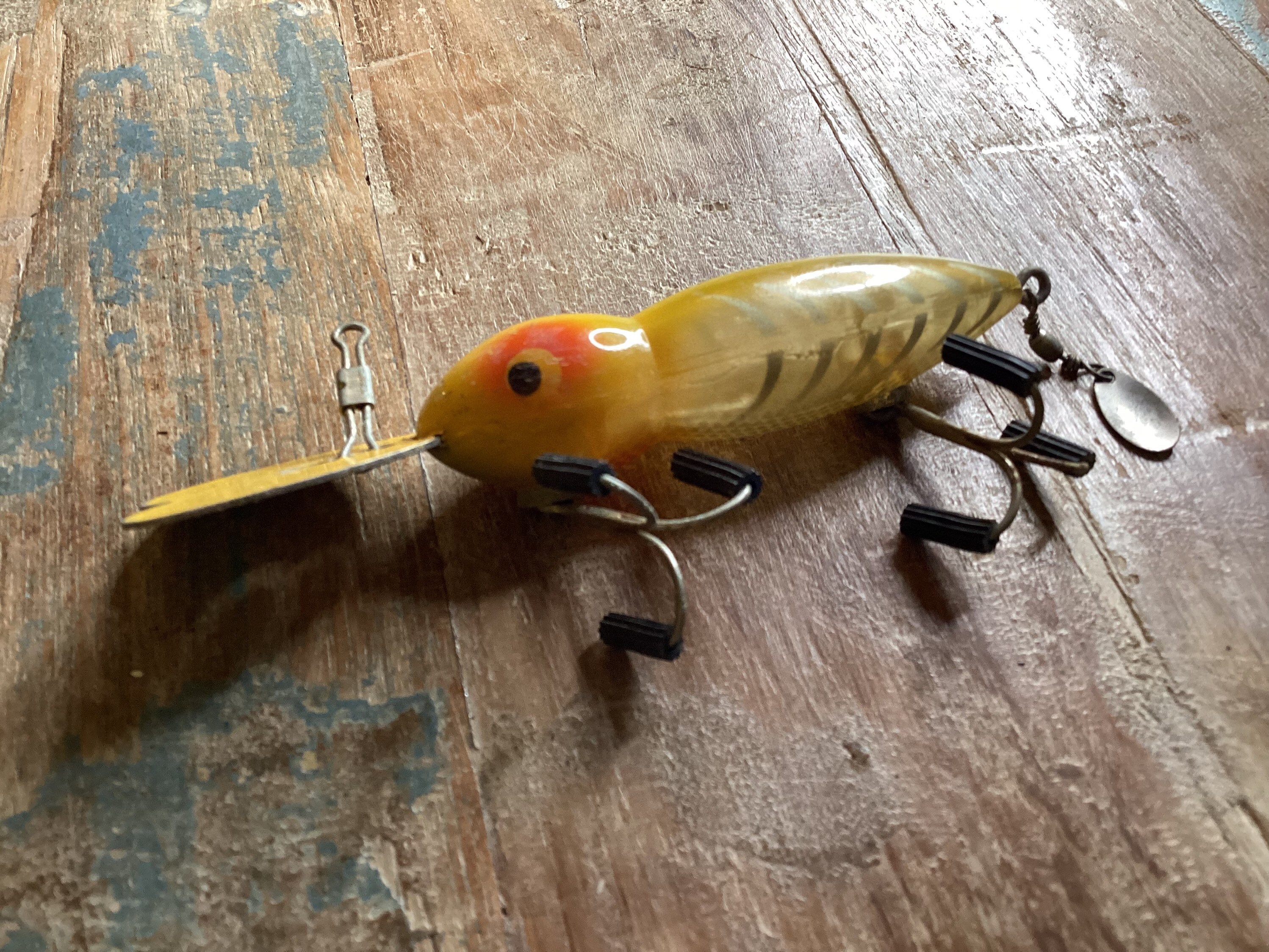 Vintage Wooden Fishing Lure Hand Painted Yellow See Thru Fish