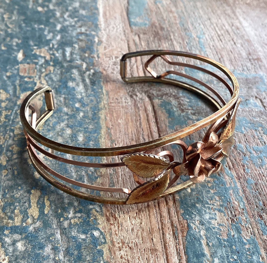 KREMENTZ Gold Rose Cuff Bracelet Vintage Designer Signed Estate Sale