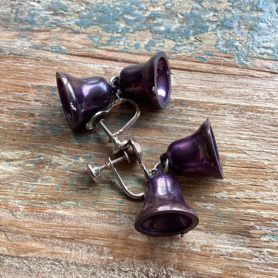 MCM Purple Dangling Bells Screw Back Earrings Vin… - image 5