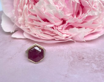 Hexagon Burmese Ruby Ring