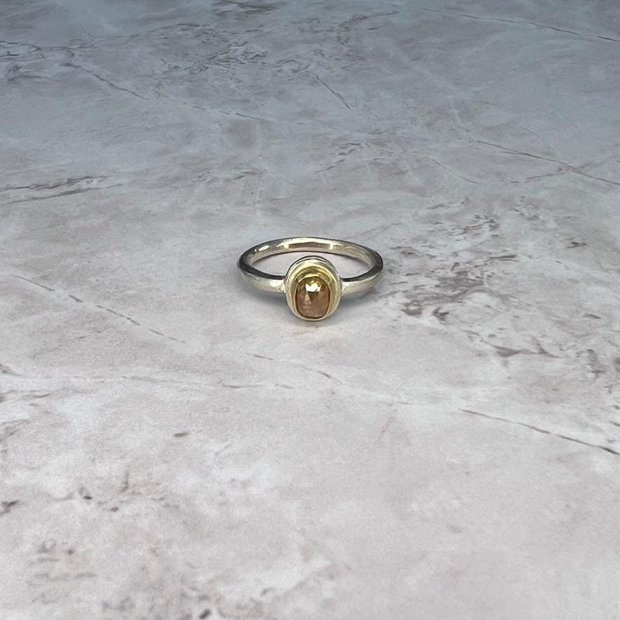 Natural Champagne Diamond Solitare Ring