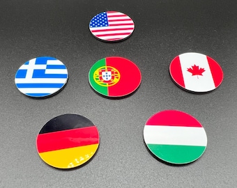 Handmade 1.2” Round Country Flag Magnet – Customizable World Flags, Travel Souvenir, School projects