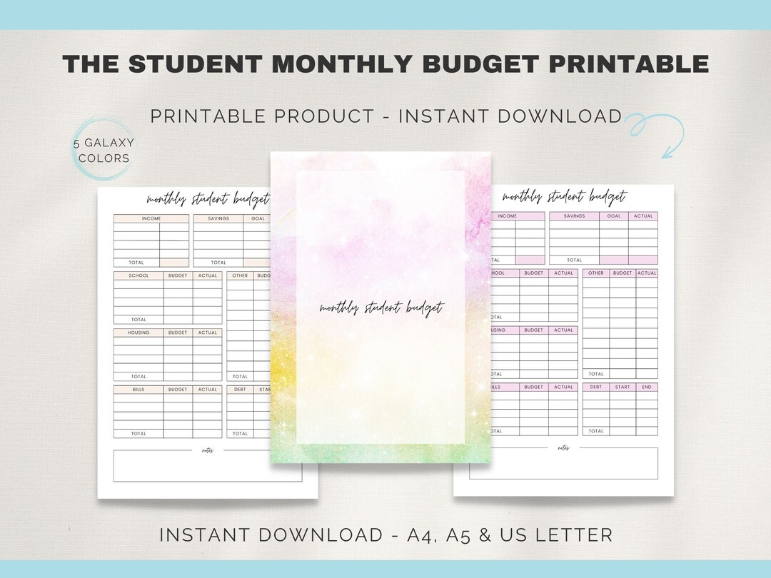 Monthly Budget Printable, Student Budget, University Budget Printable ...
