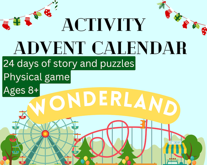 EARLY BIRD SALE Christmas advent Amusement Park Wonderland 24-day advent puzzle quest kids, tweens and teens unique gift Grandkids image 6