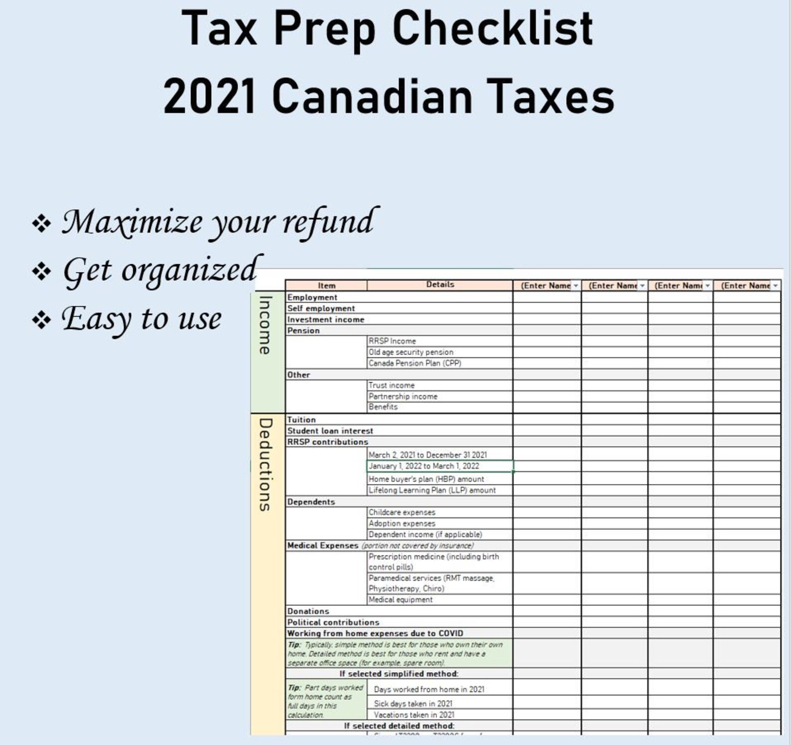 2022 Tax Canadian Tax Prep Checklist Maximize Your Refund Etsy