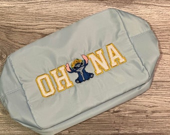 Disney Inspired XL Light Blue Stitch Ohana Embroidered Ear Bag