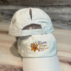 Disney Inspired "Flowers Gleam and Glow" Rapunzel Embroidered White Distressed Hat