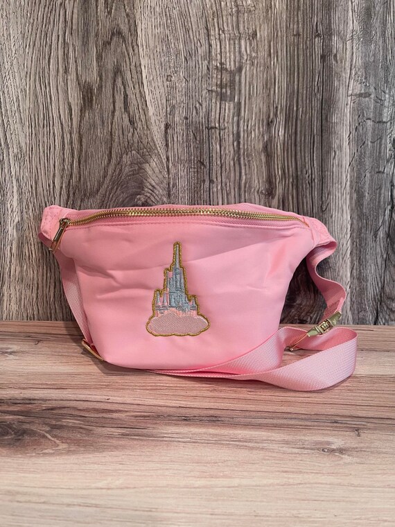 Pink Nylon Disney Inspired Castle Embroidered Fanny Pack