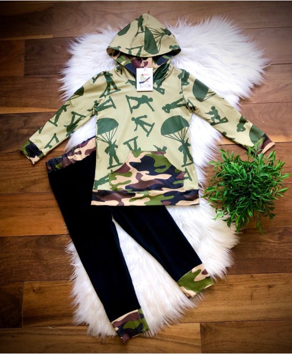 Boots on the Ground Camo Green Army Men Tween Hoodie/pants Boots on the Ground Camo Green Army Men Tween Hoodie/pants