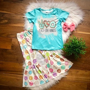 Peace - Love - Donuts!  2 Piece Bell Bottom and Tee Set