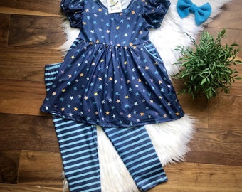 Toddler Midnight Blue Stars and Stripes Girls Pants Set