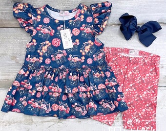 Toddler: Basket of Bouquets Girls 2 piece Ruffled Cap Sleeve Floral Short Set