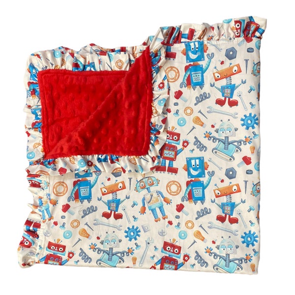 Playful Silly Robots Minky and Milk Silk Cuddle Blanket